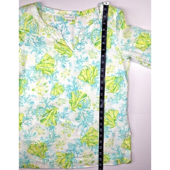 J Jill Love Linen Shirt Womens XS Sea Turtle Print Tunic Top Beach Summer Casual - Picture 9 of 13